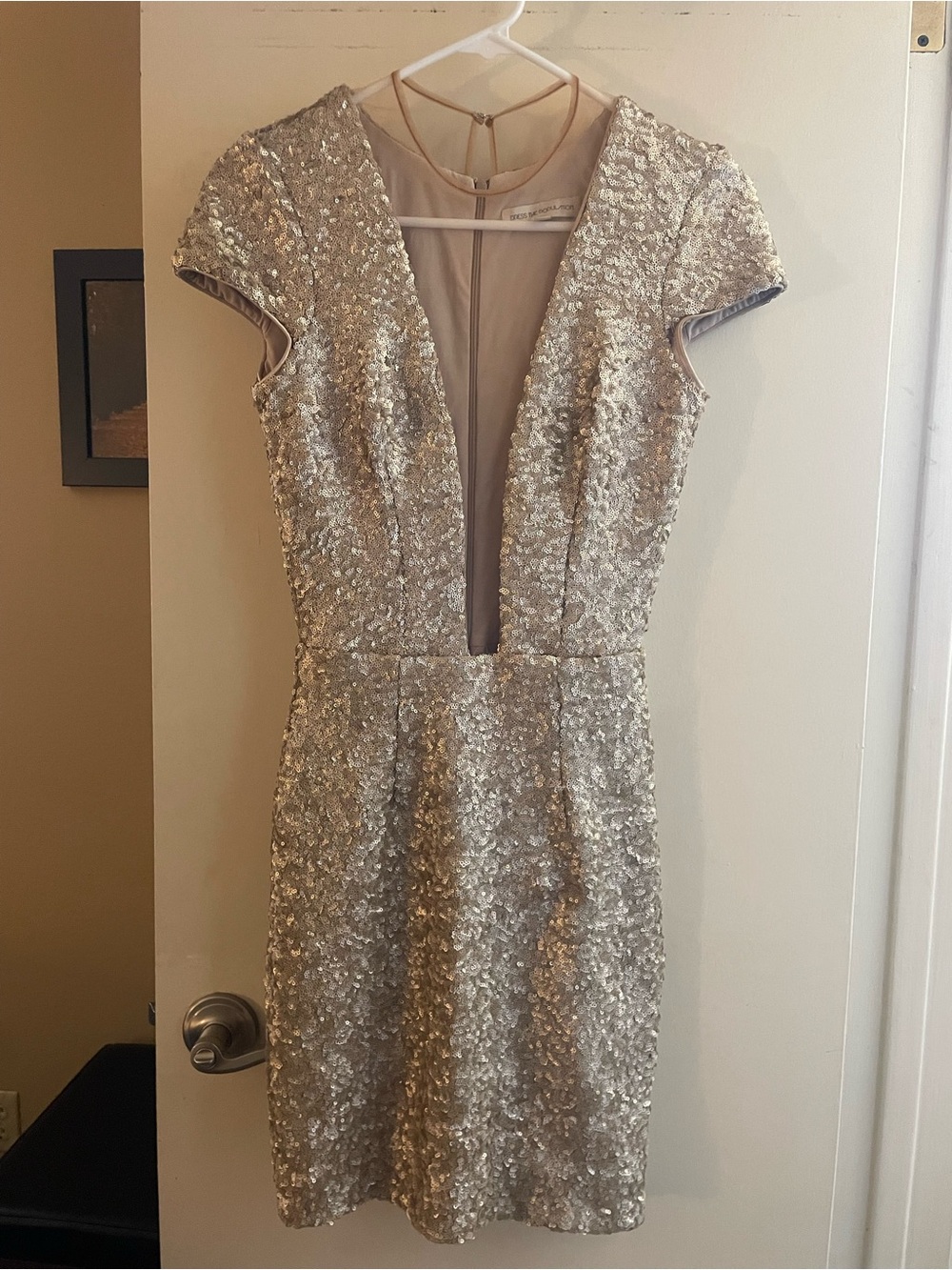 Dress the Population Silver Sequin Plunge Mini Dress
